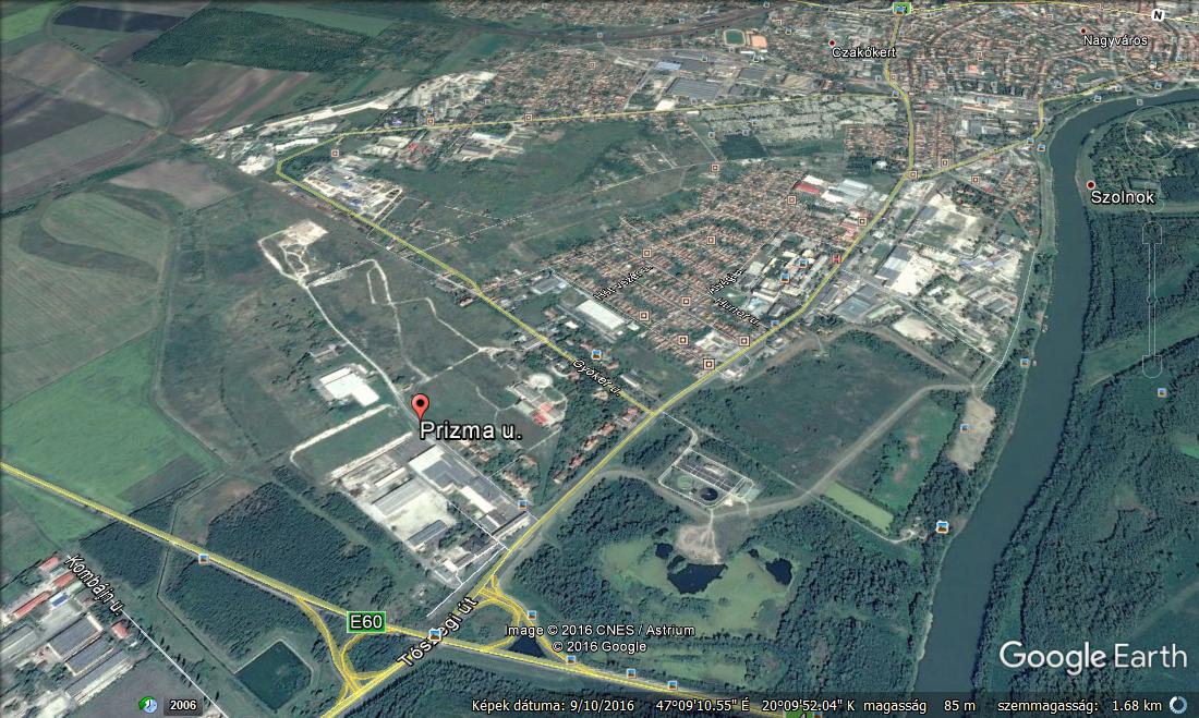 A szolnoki Prizma utcai rezervoár feletti terület.  Forrás: Google Earth