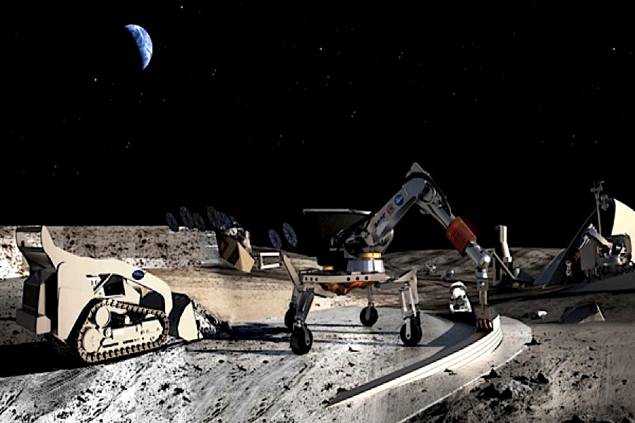 Fantáziarajz az űrbányészatról. Forrás: mining.com (https://www.mining.com/water-from-near-earth-asteroids-could-fuel-space-mining/)
